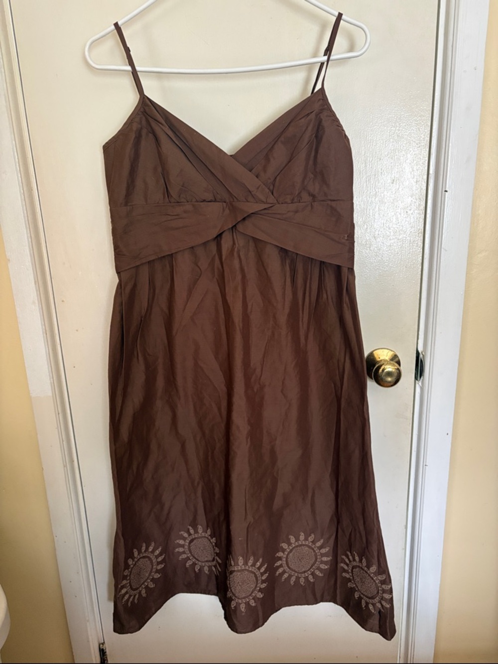 LOFT Brown Midi Sundress with Embroidered Hem